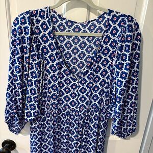 Blue and White Patterned Maxi Dress